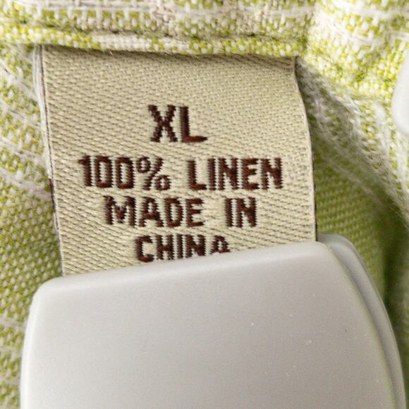 Tommy Bahama Linen Button-Up Men's XL Long Sleeve Green White Pineapples - Picture 8 of 13